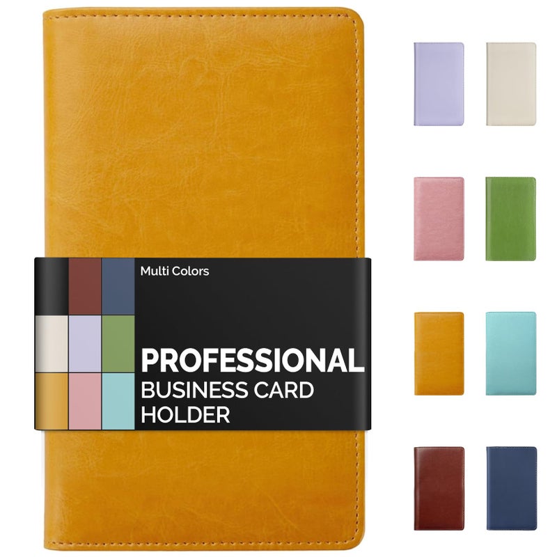 Sooez Leather Professional Business Card Book Holder Organizer, 240 Capacity Credit Card Booklet, PU Name Cards Holder Storage File for Men Women, Orange - Image 1